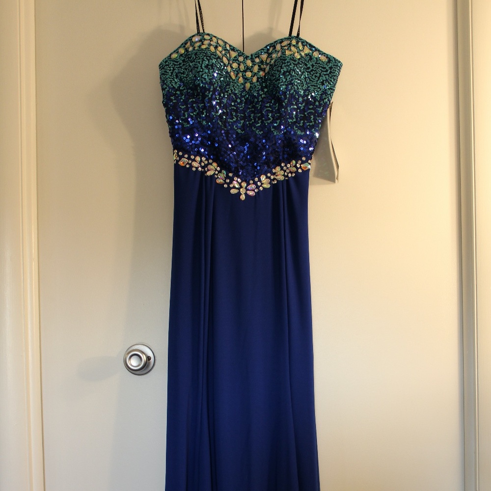 Strapless Masquerade Royal Blue & Teal Prom Dress